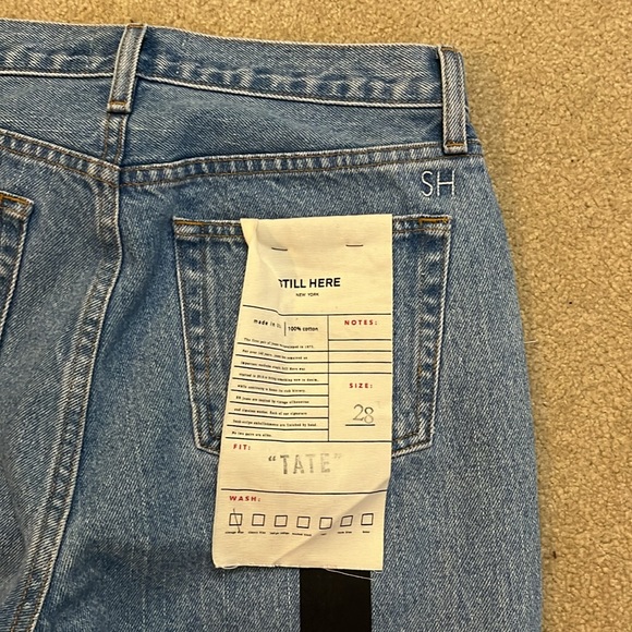 NWT STILL HERE TATE JEAN BLACK AND WHITE STRIPE in vintage blue - Picture 5 of 8